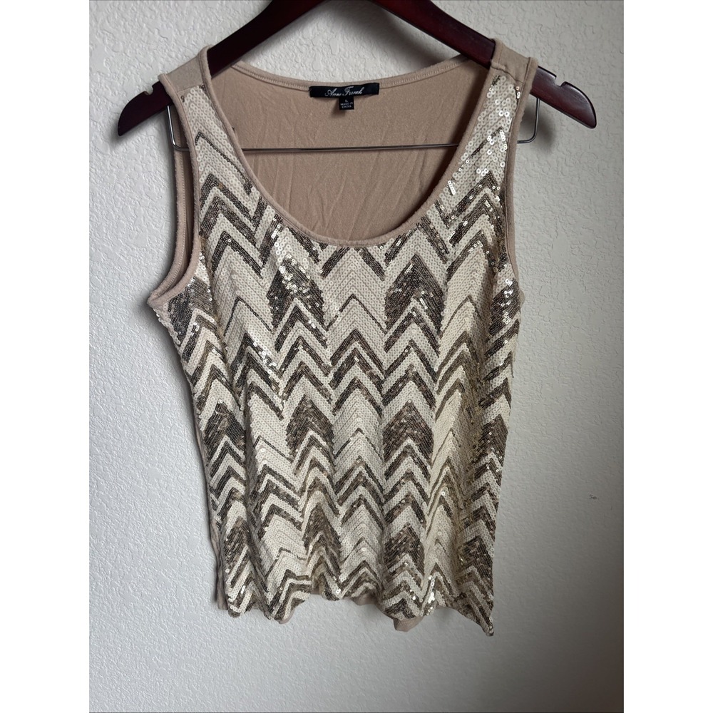 Anne French 2-Piece Set, Western Cardigan W/Fringe + Ivory Tank With Sequins, L - Picture 4 of 10